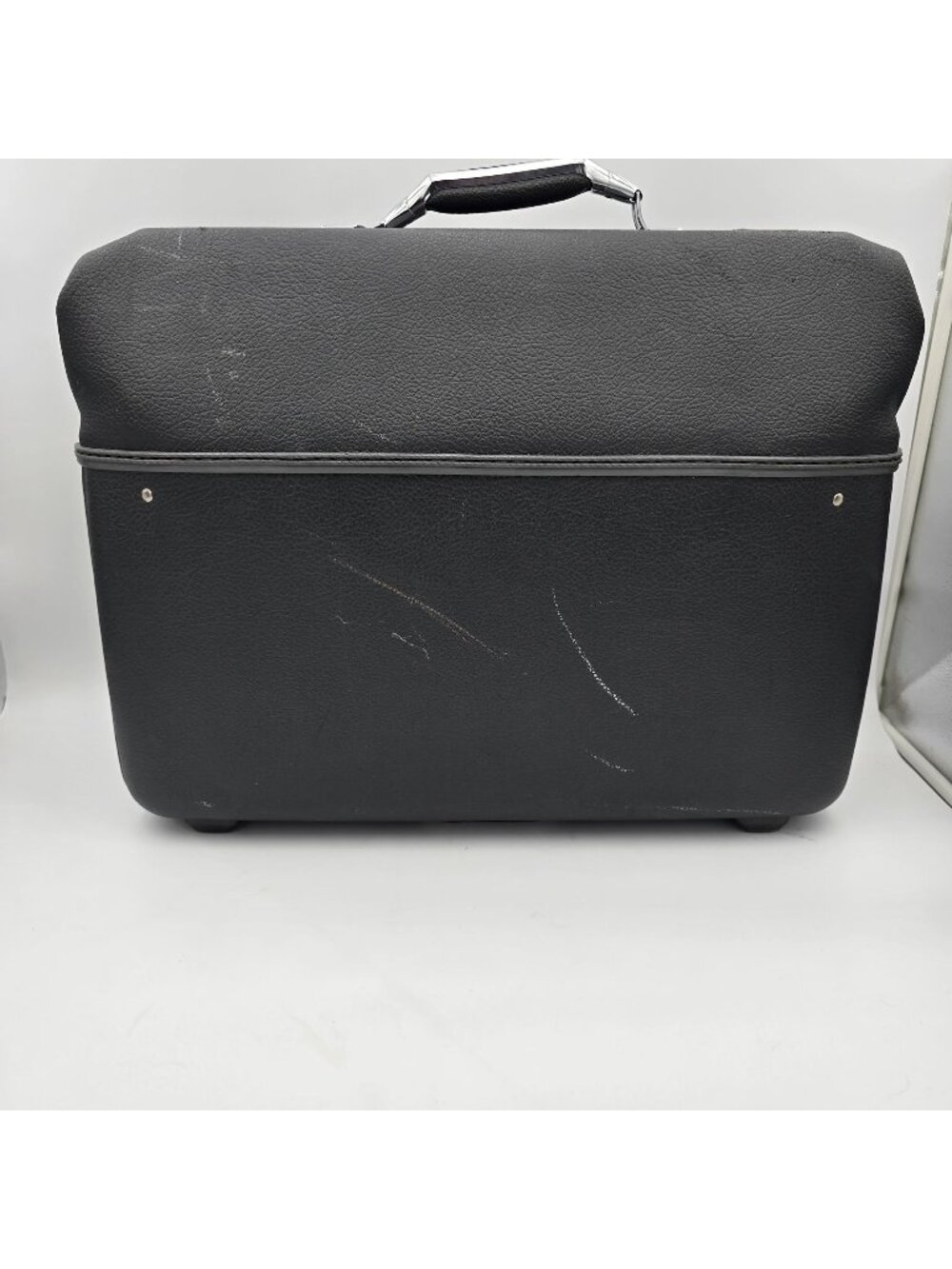 Vintage American Tourister Black Vinyl Suitcase Hard-Shell 1960s Classic Luggage